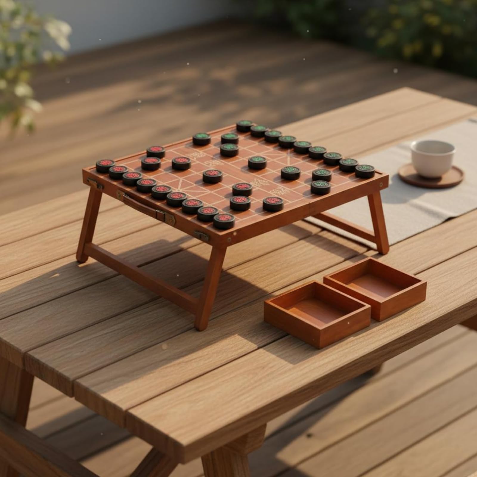 Scacchiera Pieghevole Tavolo da Gioco Legno Stile Xiangqi con Maniglia Trasporto Adatta a Allenamento Famiglia Tempo, Scacchiera Pieghevole + Scacchi In Sandalo Rosso Grandi