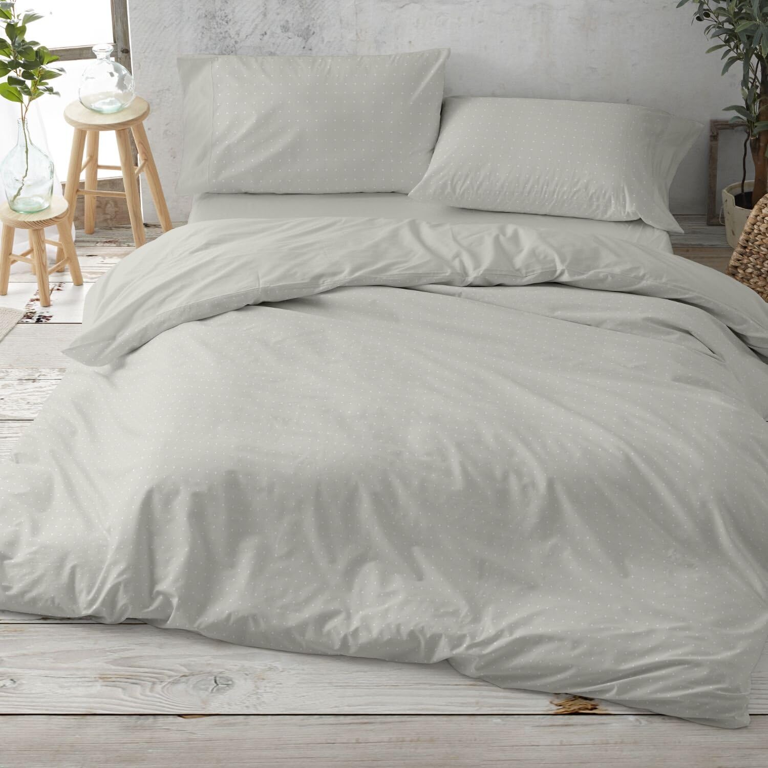 Burrito Blanco | Funda Nórdica Franela 100% Algodón Cama 135 Laurel | Incluye Bajera, Encimera y Funda de Almohada | Funda Nórdica Invierno | Cálidas | Tacto Suave | Transpirable