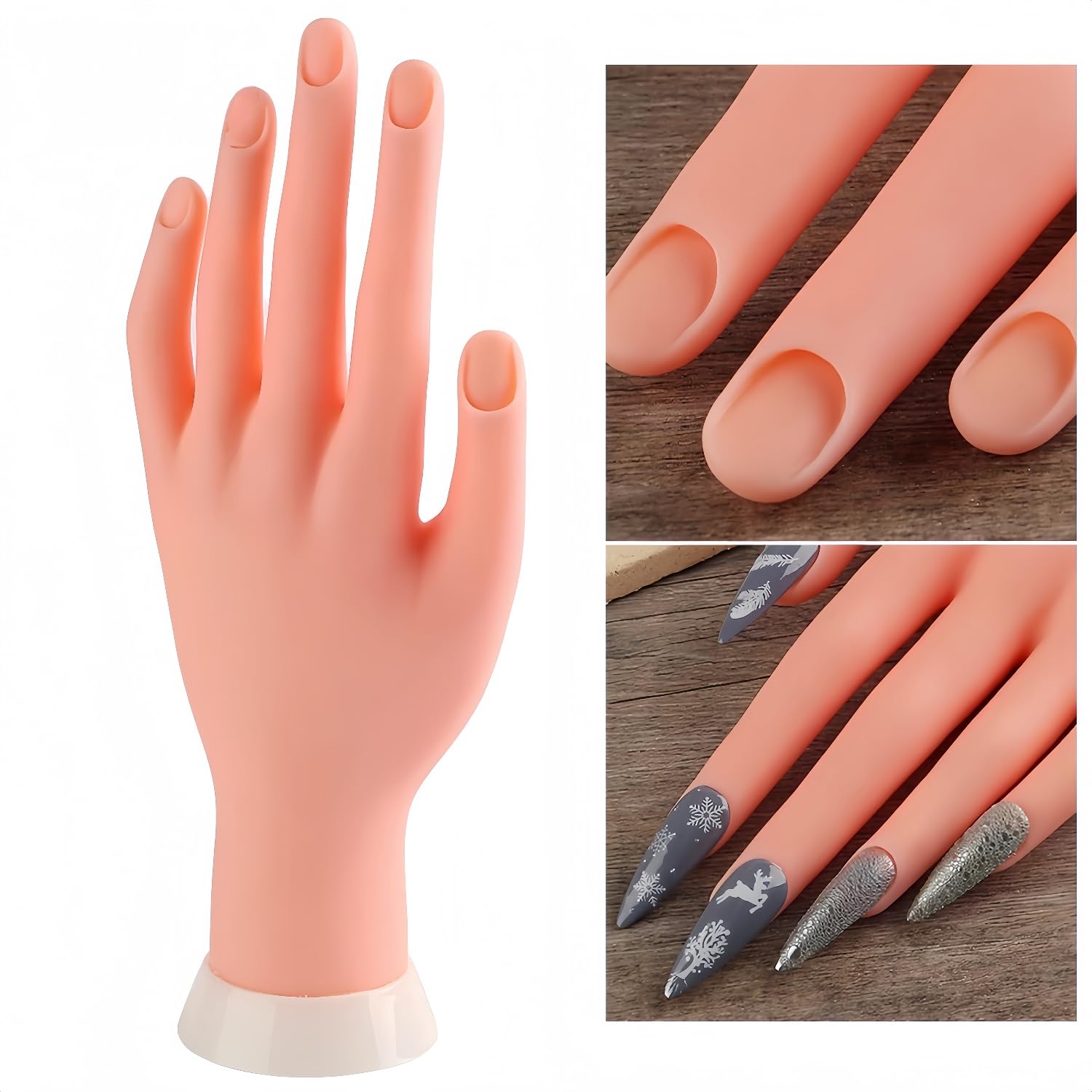 Main d Entrainement pour Ongle,Silicone Mains d Entrainement pour Ongle,Modèle de Pratique à Ongles,Main Artificielle pour la Formation de Démarreur Fake Nail Art,Manucure Bricolage