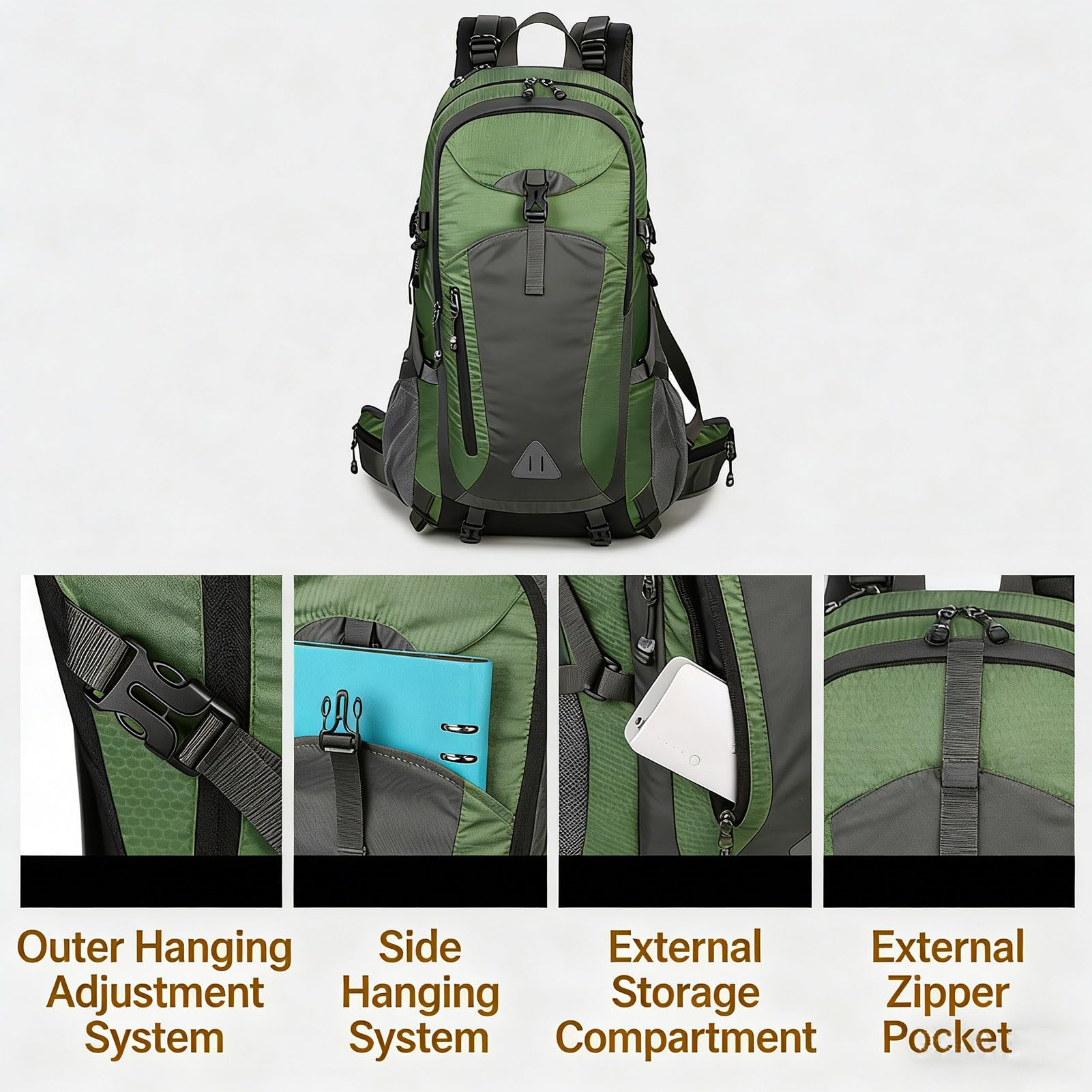 TY&WJ 40L Wanderrucksack Mit Externem Gestell,Großer Atmungsaktivem Trekkingrucksack Rückenbelüftung Reiserucksack Für Mehrtagestouren, Herren & Damen