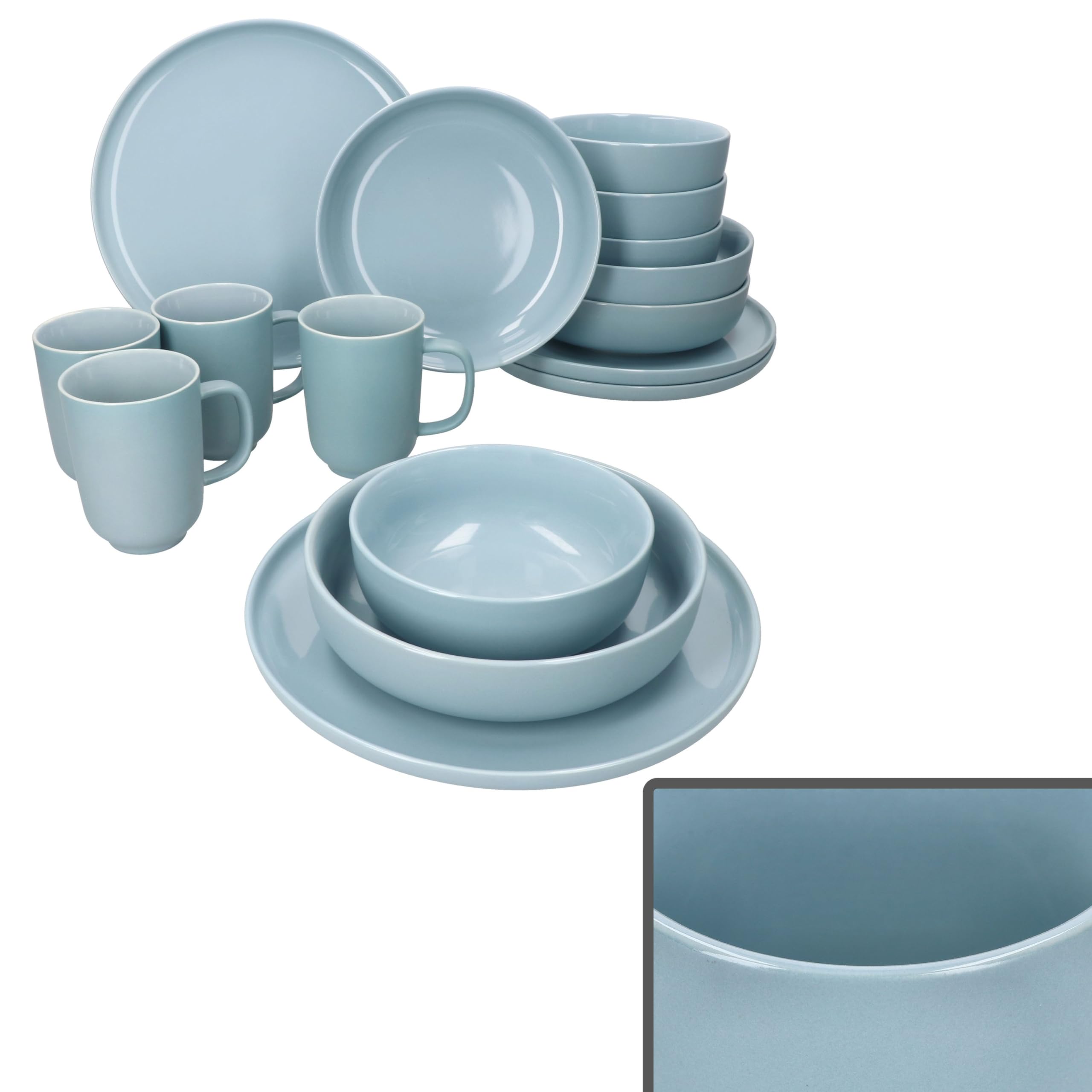 Ritzenhoff & Breker Jasper Service de table combiné 16 pièces pour 4 personnes I Service de table en faïence avec 4 tasses à café de 250 ml, bols de 360 ml, assiettes creuses et assiettes plates I