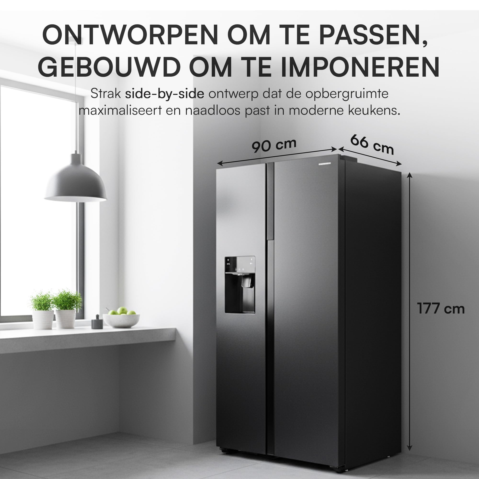 HSBS-HM513NFIMDXE++ Side-by-Side Kühlschrank – 513 l, kein Frost, Wasser- & Eisspender, Touch-Display, Energieklasse E – 5 Jahre Garantie