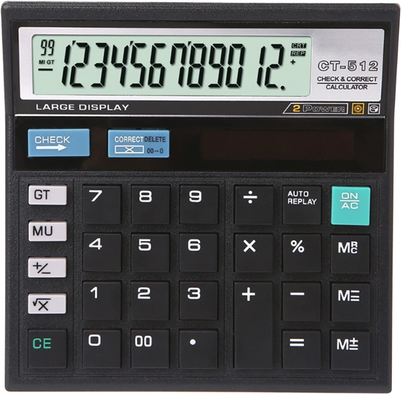 Desktop Calculator 512 Black 12 Digits Large Display With Re-Check+Memory