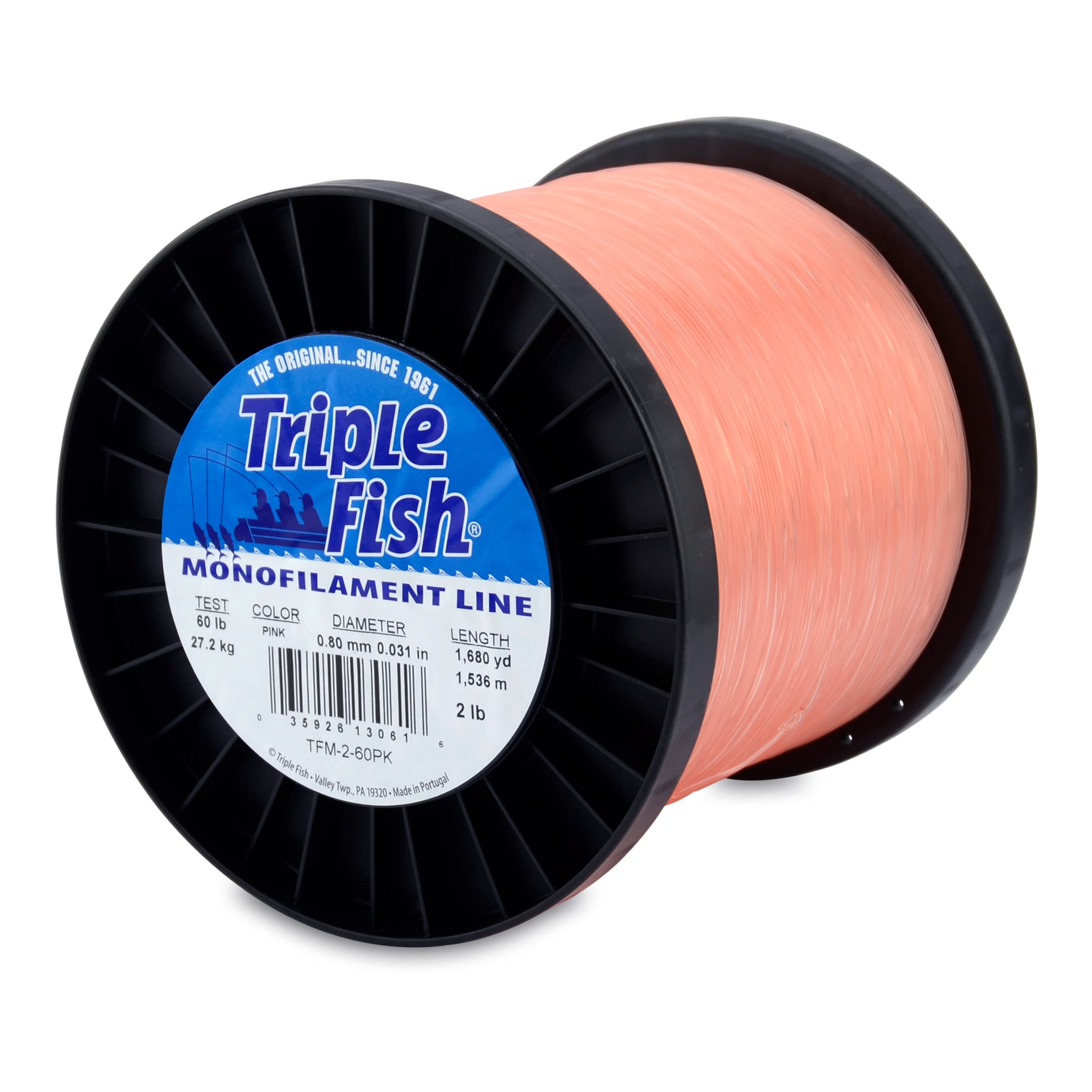 Triple Fish Monofilament Line, 60 lb / 27.2 kg Test, .031 in / 0.80 mm Dia, Pink, 2 lb / 0.91 kg Spool, 1680 yd / 1536 m