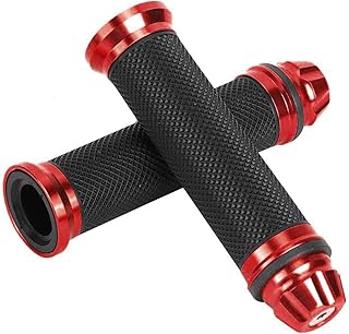 1 par de manoplas (esquerda + direita), guidão de borracha de alumínio CNC para motocicleta para guidão de bicicleta (vermelho)