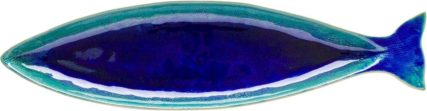 Casafina Ceramic Stoneware 17" Cavala Mackarel Platter - Dori Collection, Atlantic Blue | Microwave & Dishwasher Safe Dinnerware | Food Safe Glazing | Restaurant Quality Serveware