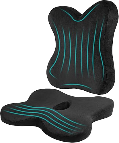 Eyamummo - Combo de cojín de asiento y respaldo para silla de oficina, cojines ergonómicos de espuma viscoelástica pura y almohada ortopédica de