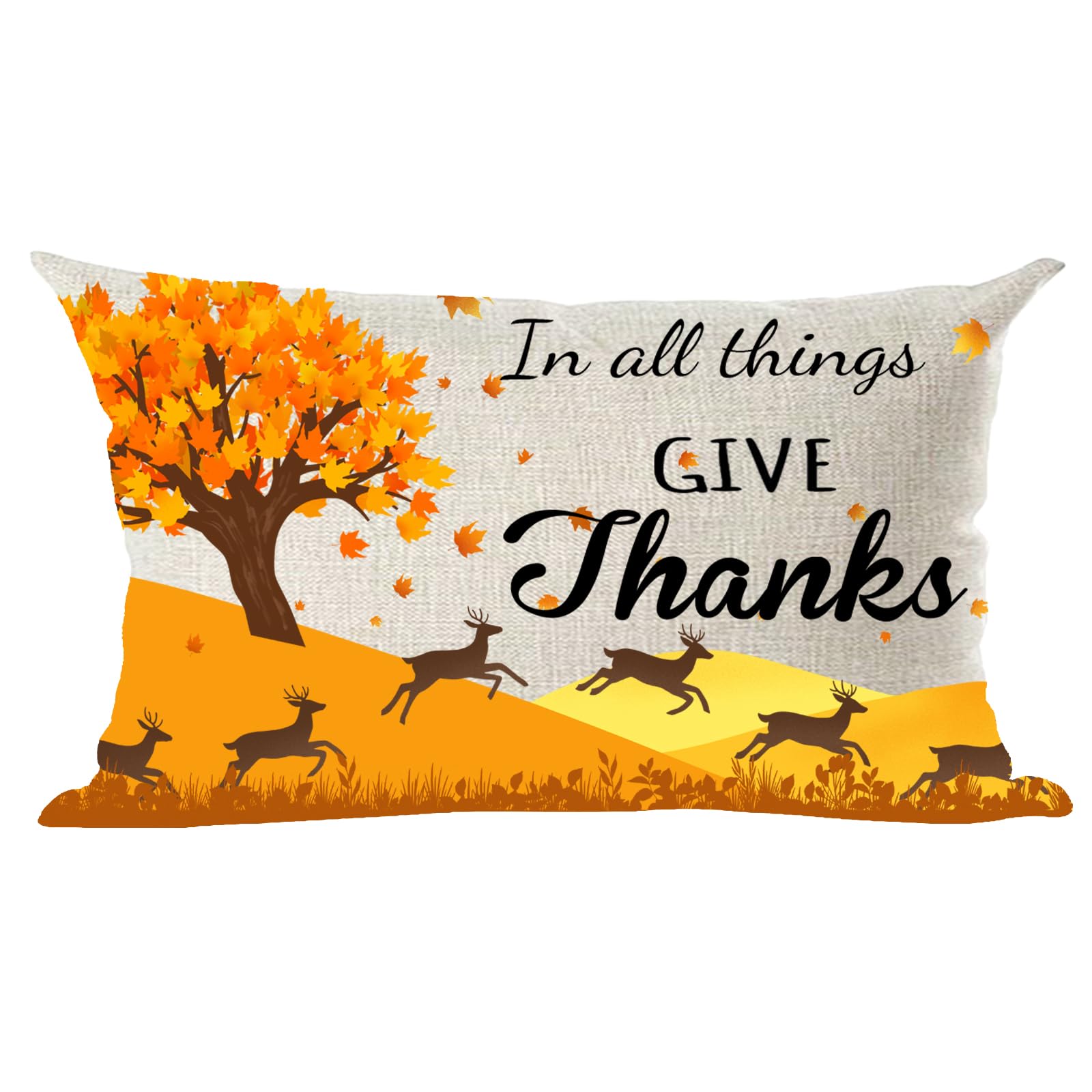 Ramirar in All Things Give Thanks Yellow Orange Maple Tree Leaves Deer Autumn Decorative Lumbar Throw Pillow Cover Case Home Living Room Bed Sofa Car Cotton Linen Rectangular 12 x 20 Inches-image-35