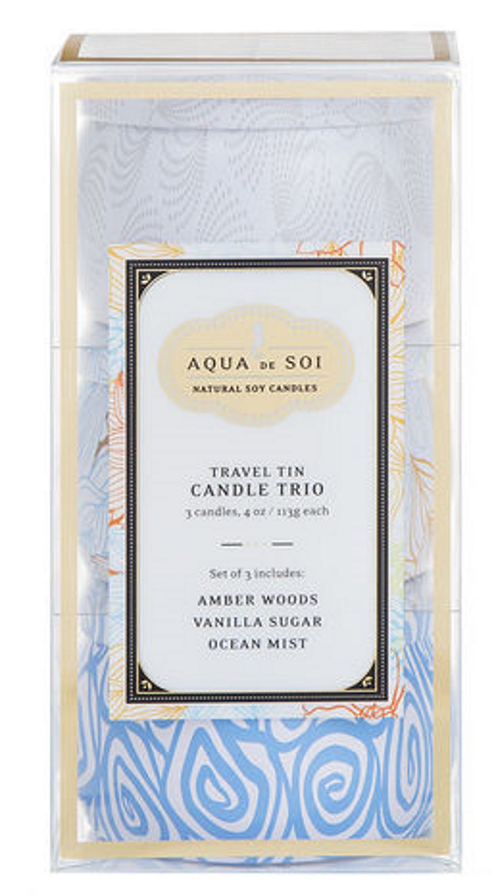 The SOI Company Aqua de Soi, 3 Candle Gift Trio,Amber Woods, Vanilla Sugar, Ocean Mist