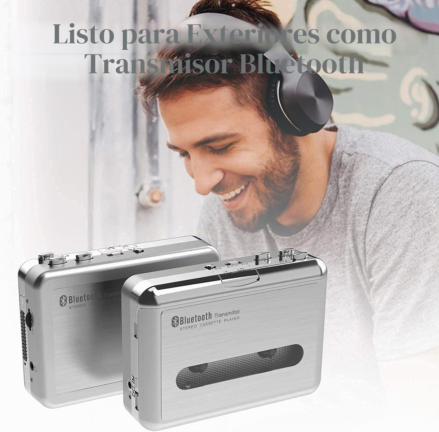 Reproductor de cassette Bluetooth, reproductor de cassette portátil con salida de audio Bluetooth para auriculares/altavoz, reproductor de música inalámbrico para ocio, deportes y viajes