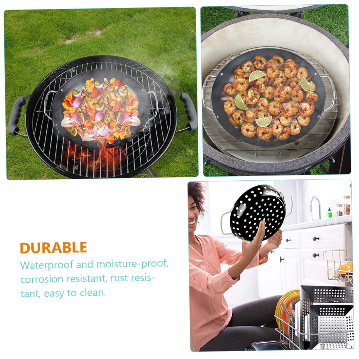 Cestello per Grigliare Verdure in Metallo al Carbonio Rivestimento Antiaderente e Design a Grandi Fori, Doppia Maniglia per Barbecue in Giardino Professionale