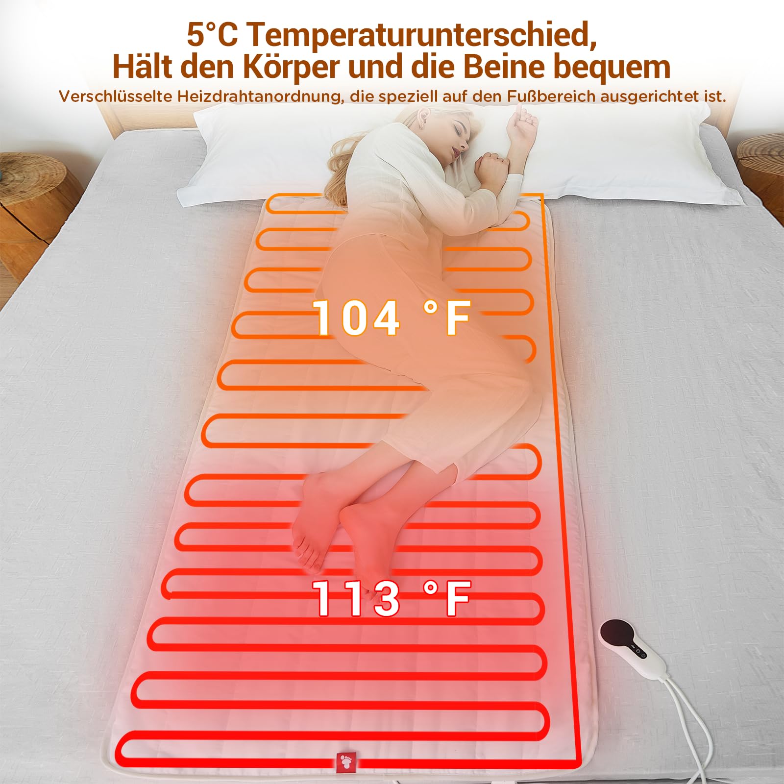 Comfytemp Wärmeunterbett 165x80cm mit 0,5-12h Abschaltautomatik,12 Wärmestufen Zwei Temperaturzonen 3 Heizmodi Wärmeauflage Matratzenauflage Matratzen Geschenke für Mütter, Frauen, Mama, Papa
