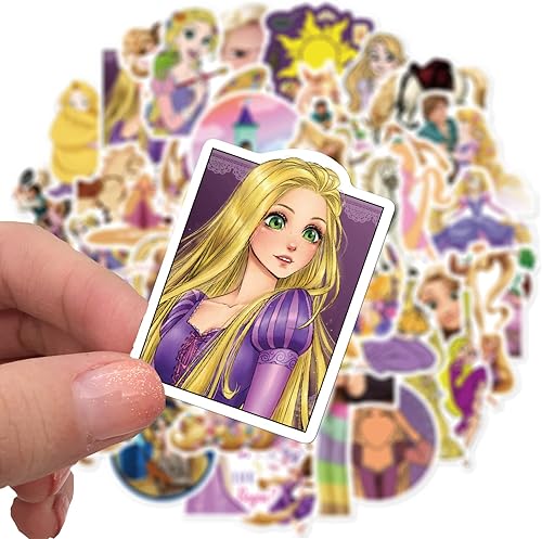 Miniatura 3 de 50 calcomanías de película de dibujos animados para niños, para Rapunzel, personajes de dibujos animados de princesa, calcomanías para botellas de