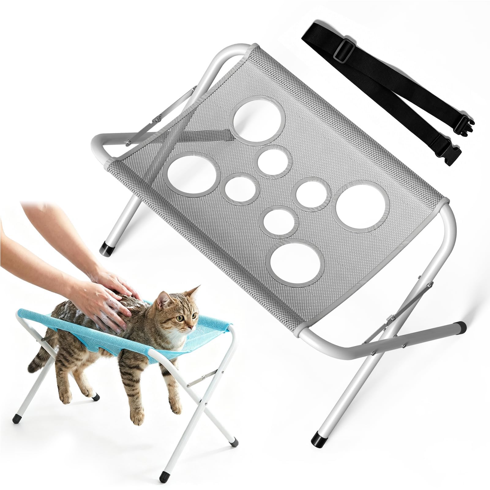 Folding Pet Grooming Table Stand, Portable Dog Washing Station，Grey