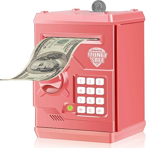 Qwifyu Alcancía para niños y niñas, caja de dinero segura para niños de 4, 5, 6, 7, 8, 9, 10 años, regalo de cumpleaños, caja de ahorro de dinero