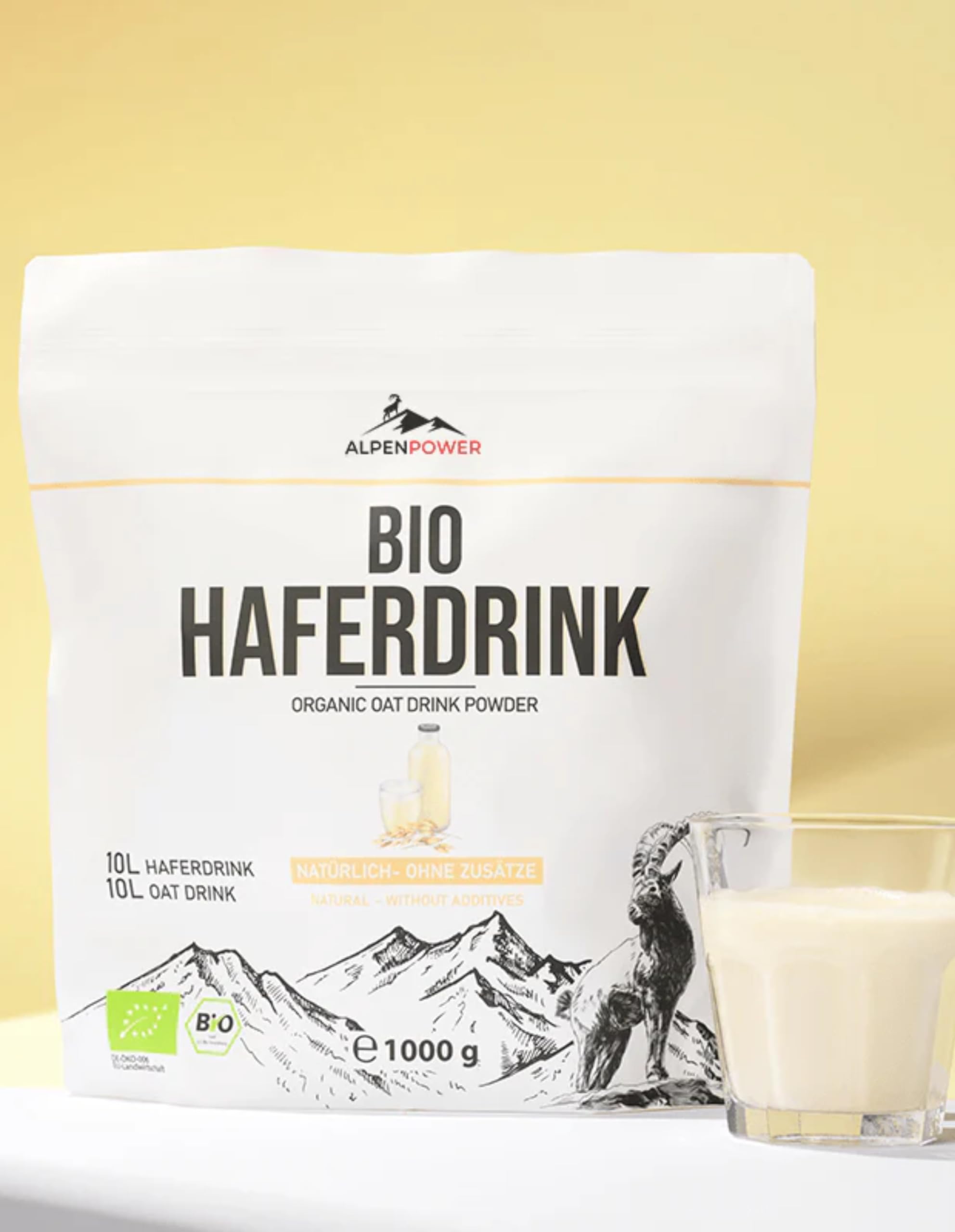AlpenPower Bio Haferdrinkpulver 1 kg - Veganer Milchersatz aus Hafer - glutenfrei - ohne Zuckerzusatz - cremig & natürlich