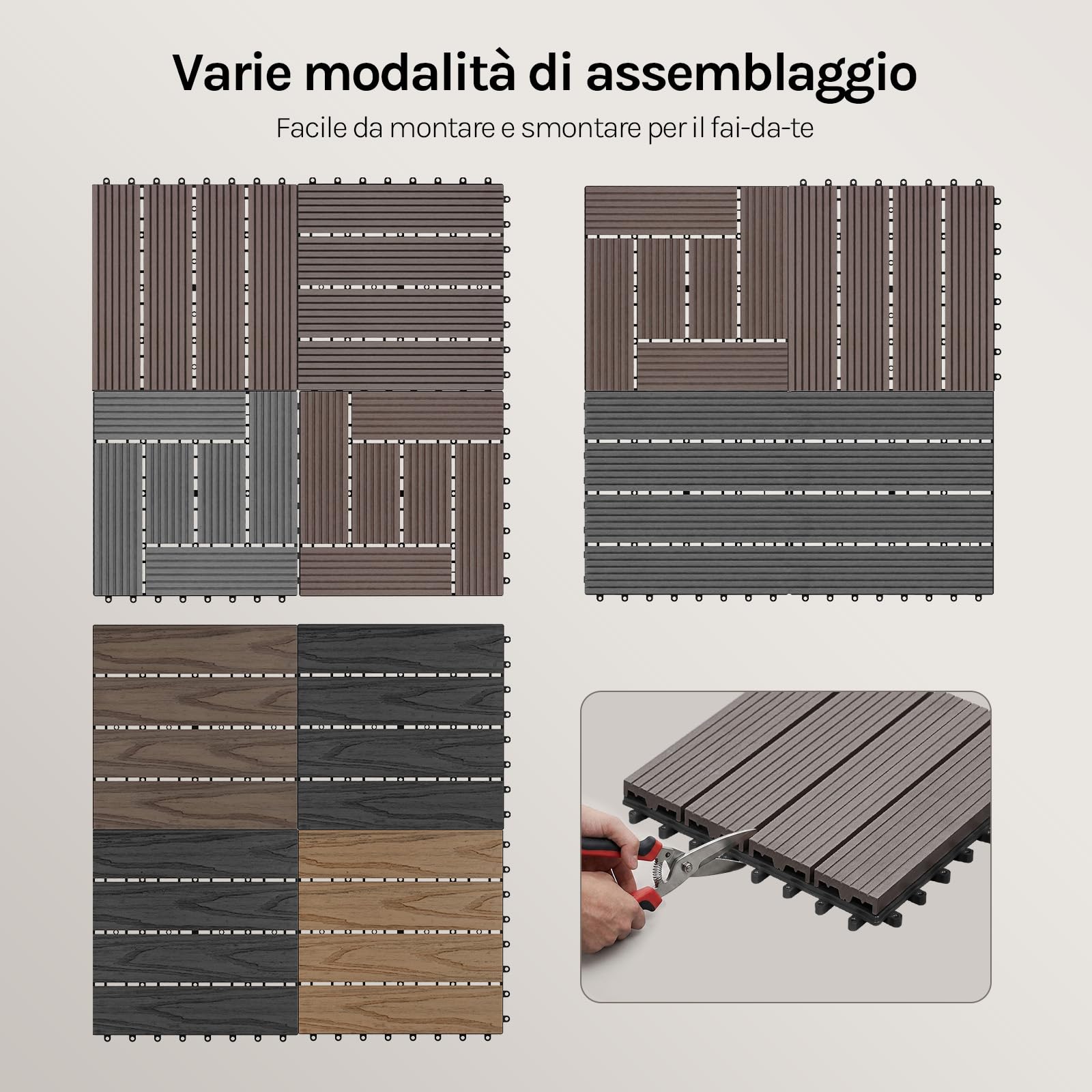 WOLTU Piastrelle per Pavimenti da Esterno Balcone/Giardino/Terrazza Pavimentazione ad Incastro in WPC, Legno Composito, con 22 Pannelli da 30x30 cm Caffè