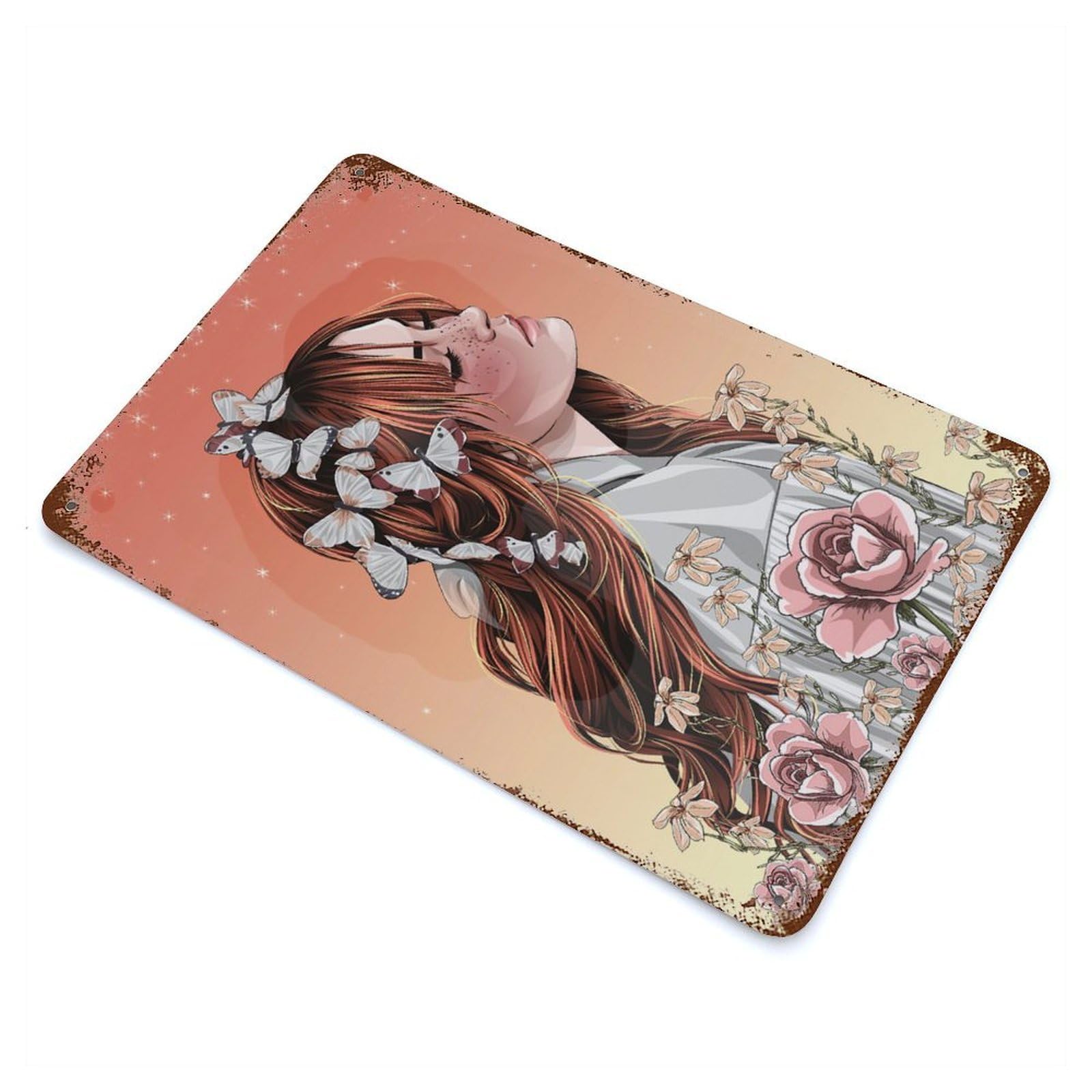 Flowers Bloom Aged Metal Wall Plaque 11.8"x7.9", Ideal for Garage, Bar And Workshop Decor