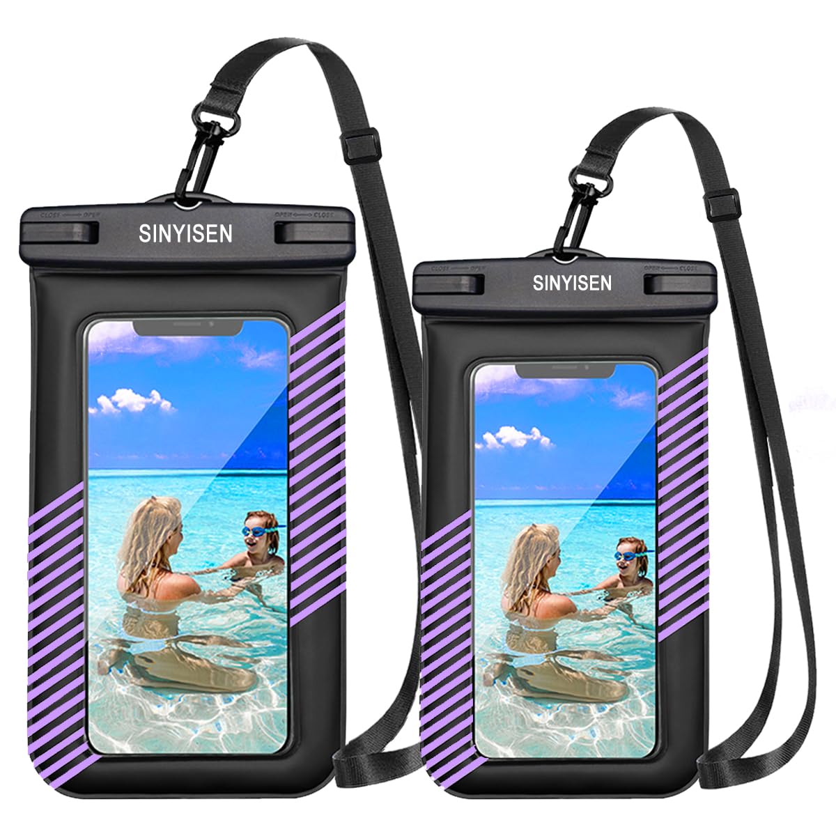 Waterproof Phone Pouch 2Pcs(S+L),Waterproof Phone Lanyard Case,IPX8 Floating Waterproof Phone Case Dry Bag for iPhone 1514 Pro 13 13 Pro Max 12 11 XR XS SE 2022/2020,Samsung S24 S23 S22 S21FE(Purple)