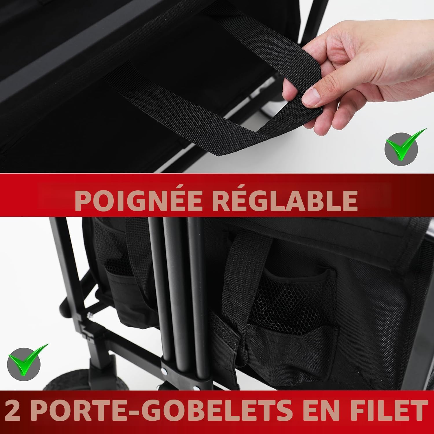 Chariot de plage pliable Walden de grande capacité, stable et portable, parfait pour le sport, le shopping, le camping