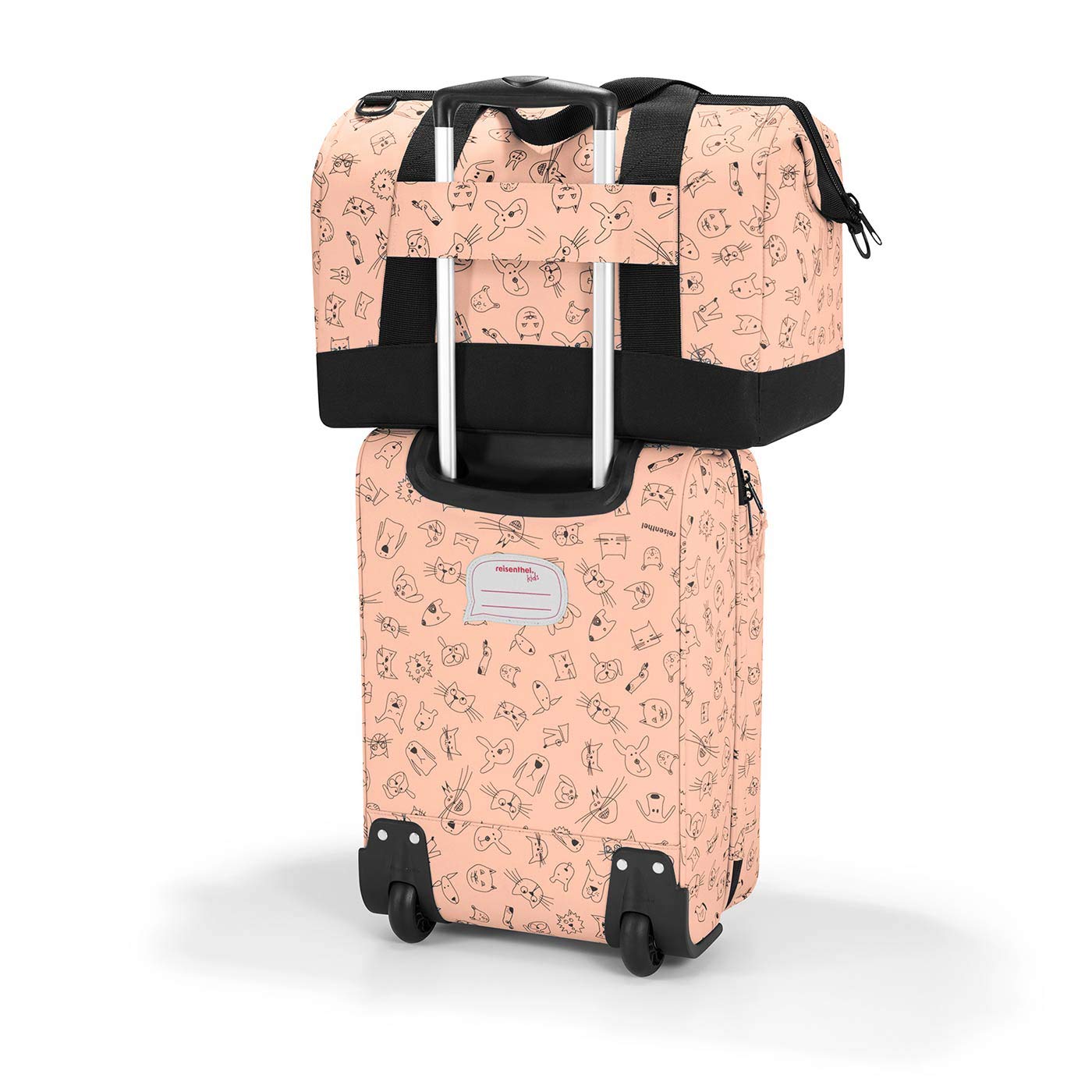 reisenthel Kinder Trolley XS & Allrounder M Set cat´s and Dog´s Rose – Koffer & Tasche mit Stecklasche – robust, leicht, ideal für Urlaub & Ausflüge