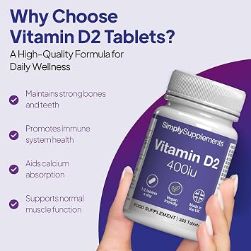 Vitamin D2 Tablets 400iu | 360 Tablets 6 Months' Supply | Supports Healthy Bones, Teeth, Muscles & Immune System | Vegetarian & Vegan Ergocalciferol | Manufactured in The UK