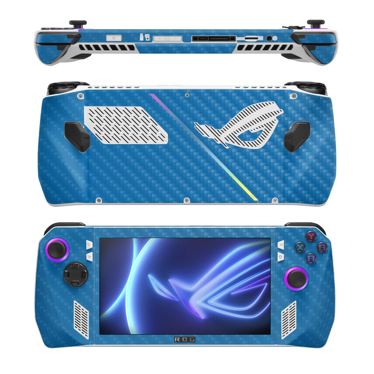 MightySkins Carbon Fiber Skin Compatible with Asus ROG Ally - Solid Blue | Protective, Durable Textured Carbon Fiber Finish | Easy to Apply