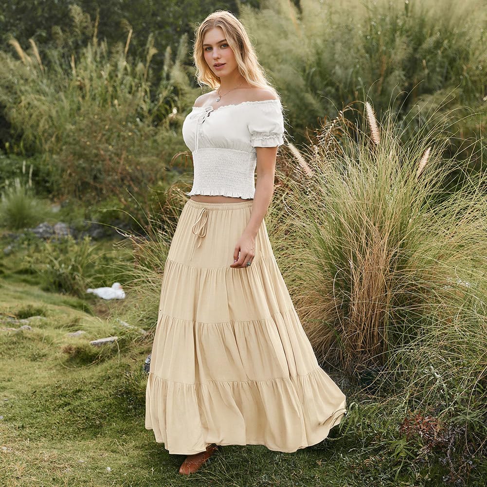 SCARLET DARKNESS Maxirock Damen Elastische Taille Boho Langer Rock Fließend Sommer Renaissance Röcke