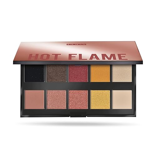Pupa Milano Make Up Stories Paleta de sombras de ojos 002 Hot Flame, colección de sombras de 10 sombras con opciones de color mate, satinado y