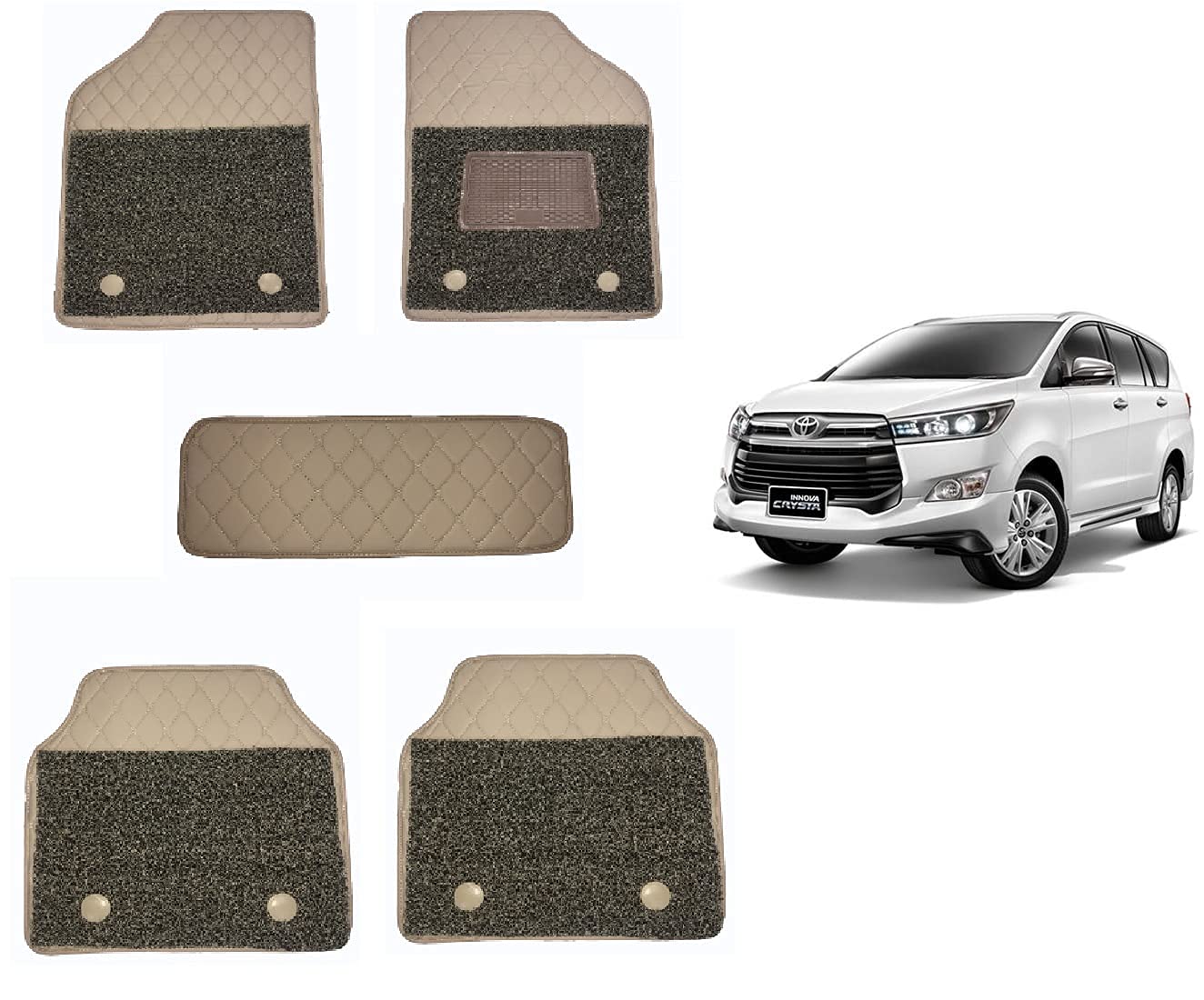 RKPSP Leather 7D Universal Car Floor Mats for for Innova Crysta 2.4 Gx 7 Str (Beige)