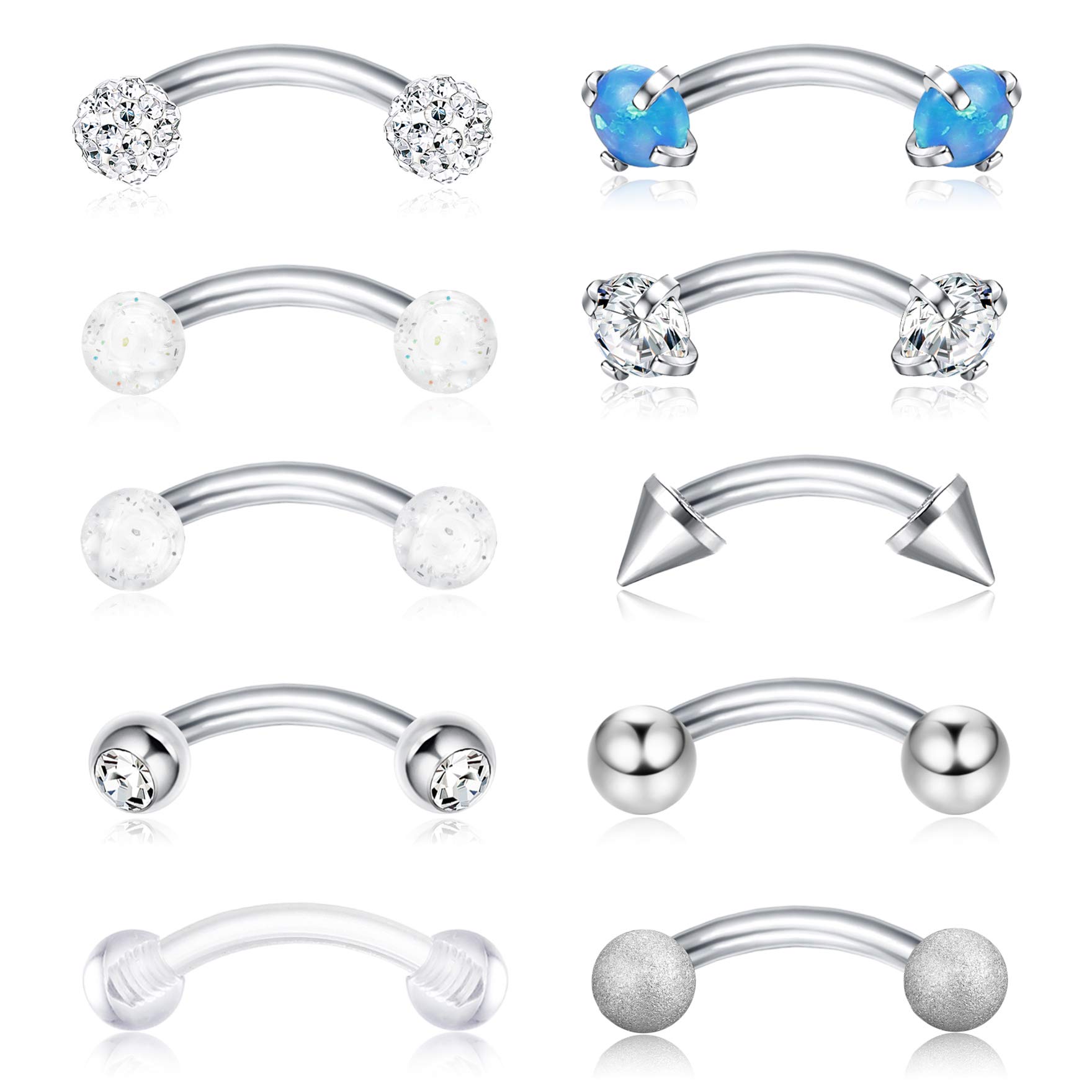 ORAZIO Eyebrow Rings,16G Rook Labret Eyebrow Piercing for Women Men,Surgical Steel Curved Barbell Piercing Jewelry,Vertical Labret Lip Jewelry,Rose Gold/Silver,6/8MM