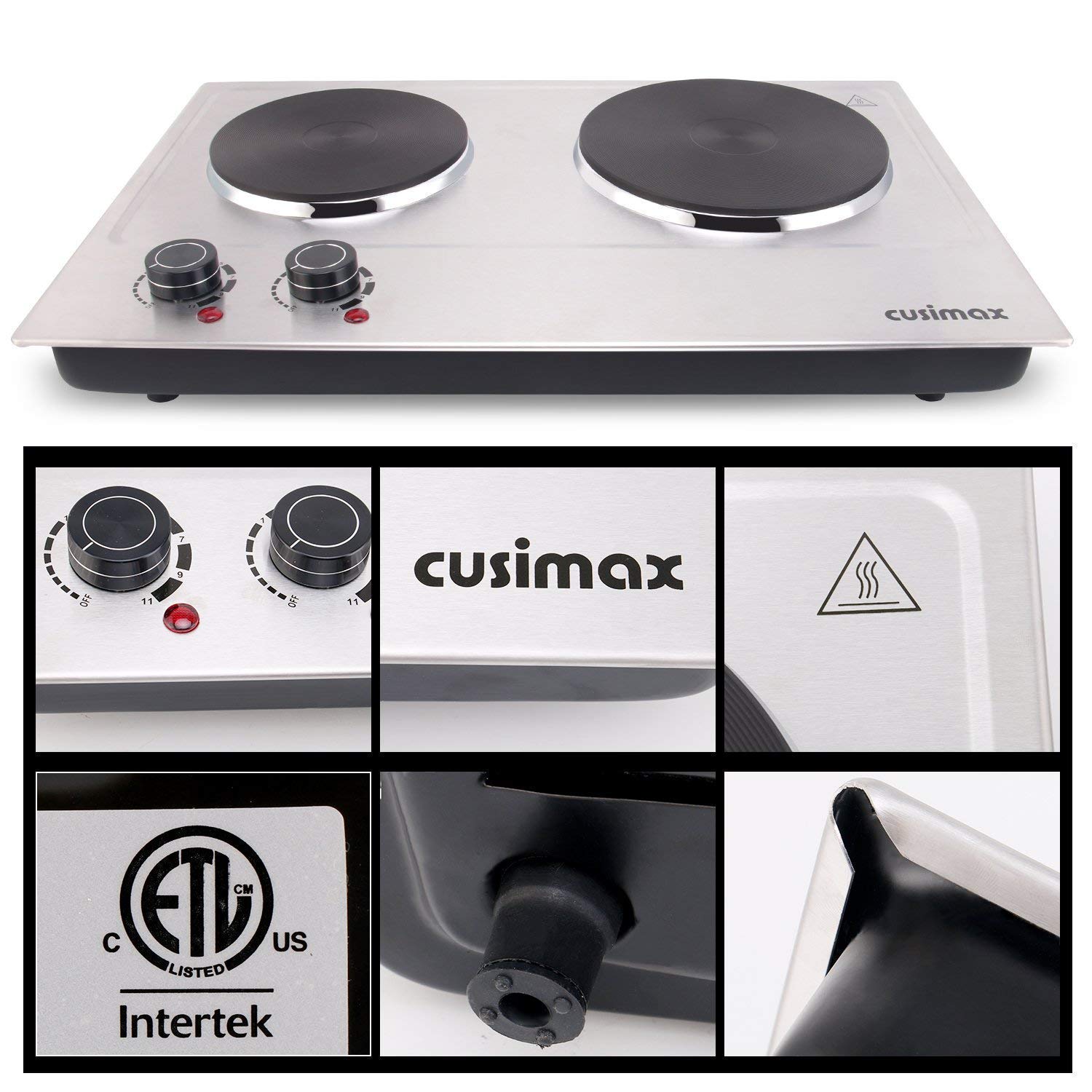 Buy CUSIMAX 1800W Double Hot Plate, Stainless Steel Silver Countertop