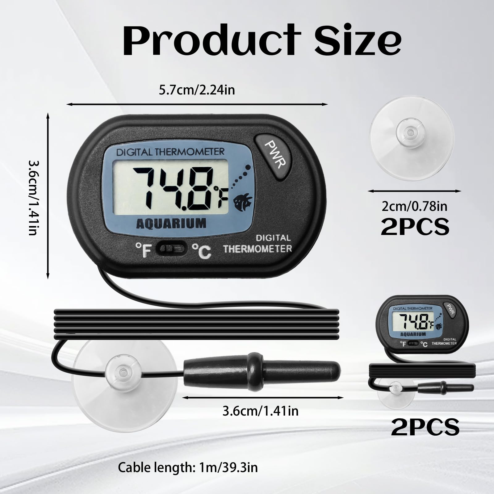 2PCS Fish Tank Thermometer Digital Aquarium Thermometer for Monitoring The Fish Tank Aquarium Water Temperature Incubator Reptile Habitat Temperature with Probe and Suction Cup Display ±1°C (2) - Image 3