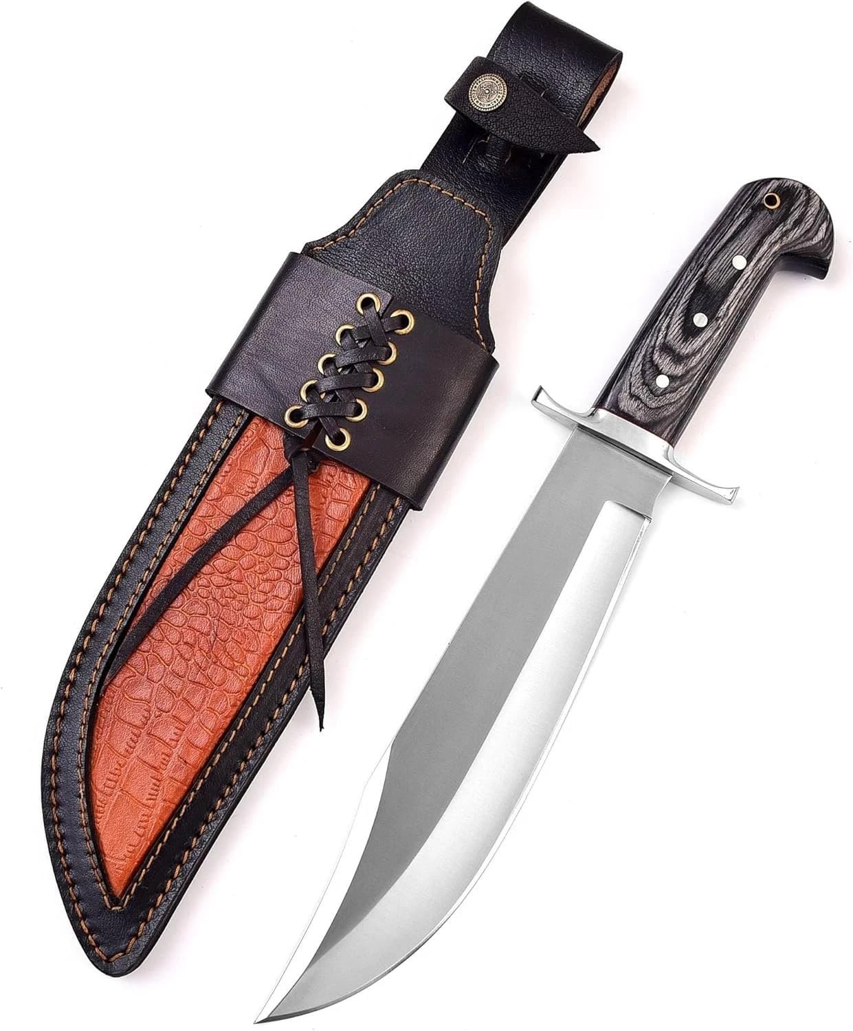 Novahaven Handmade Jagdmesser aus D2 Stahl mit Rosenholzgriff, 38 cm Gesamtlänge, Hochwertige Lederscheide - 1