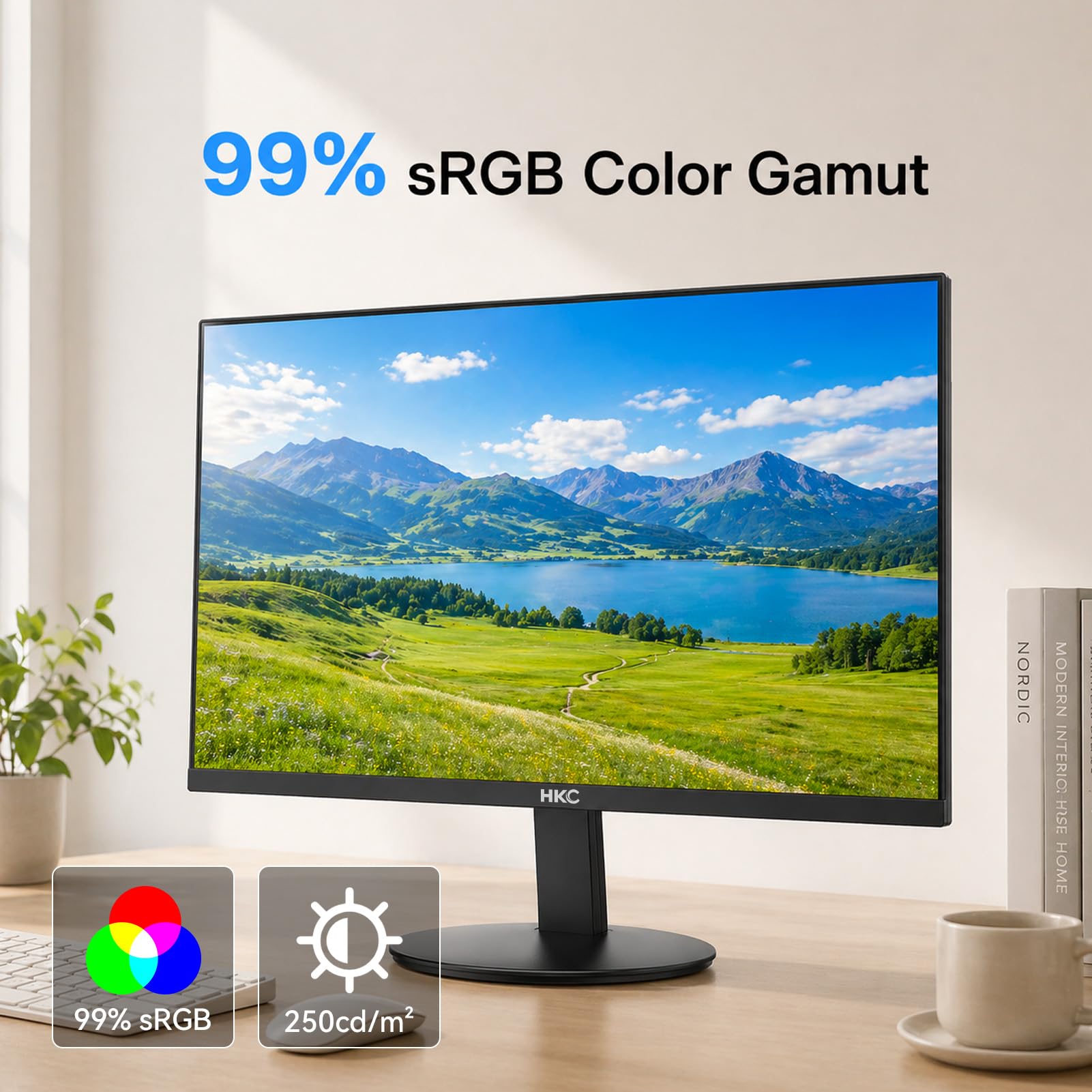 HKC 27 Pouces 144Hz Écran PC Gaming, FHD 1920 x 1080 Gaming Moniteur, Dalle IPS, 5ms, 99% sRGB, Adaptive Sync, Eye Care, Flicker Free, inclinable de -5° à 15°,HDMI 1.4/VGA, VESA 100 x 100mm, V2718S