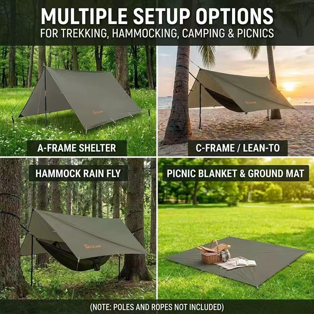 goldcamp zelt Wasserdichte Camping-Plane, 70D-Nylon, 30 x 30 m, Hängematten-Regenfliege, UV 50+ und PU15000 mm, Zeltplane, Unterschlupf, strapazierfähig, multifunktional, Sonnenschutz, Essentials zum Sonstiges Farbe:smoke with blue mirror Video de montage des lumiere camping