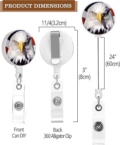 Miniatura 2 de TPOAEL Paquete de 2 carretes retráctiles de bandera estadounidense con águila calva con clip para tarjeteros de identificación, decorativo y lindo