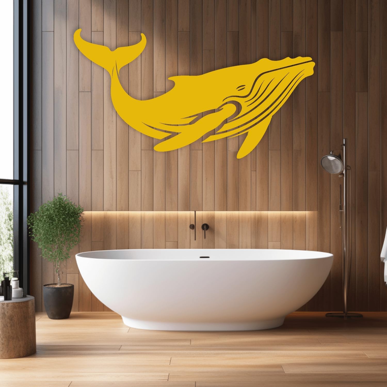 Idée déco murale métal baleine or pour salon et bain