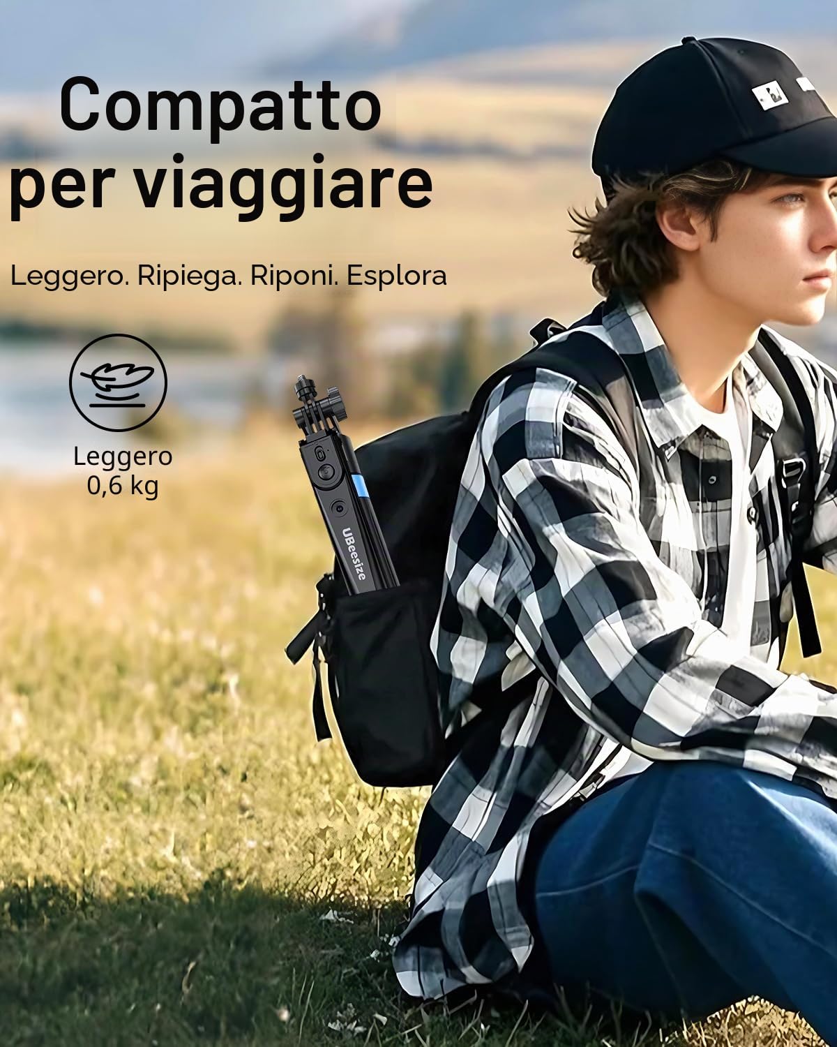 UBeesize Cellulare Gimbal Rotazione 360° Selfie Stick con Telecomando Automatico Face Detection Treppiede per Smartphone Luce YouTube Tiktok Live Streaming Vlog