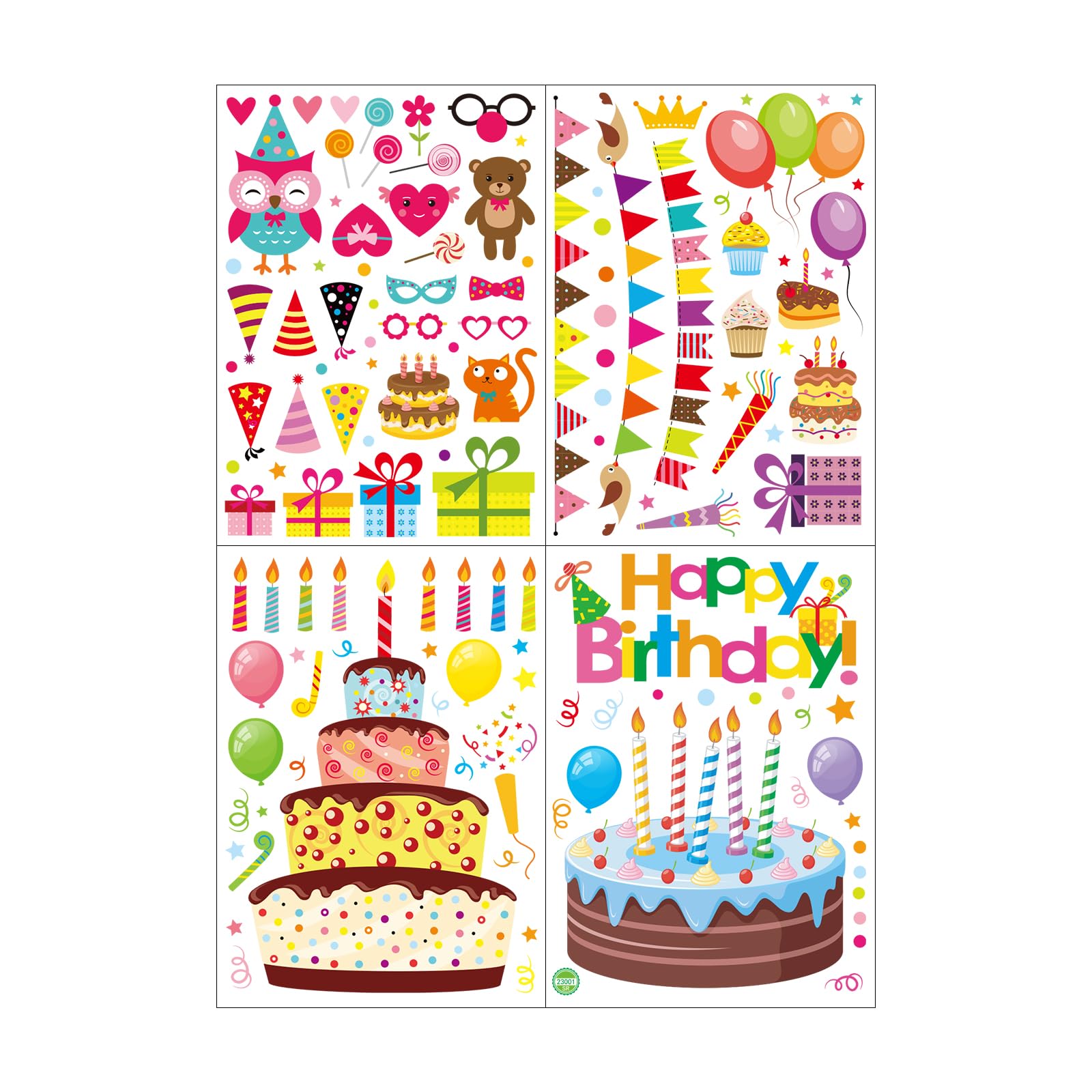 HHOCN Happy Birthday Window Clings Happy Birthday Stickers Birthday Cake Window Decorations Happy Birthday Static Stickers for Glass Windows Décor