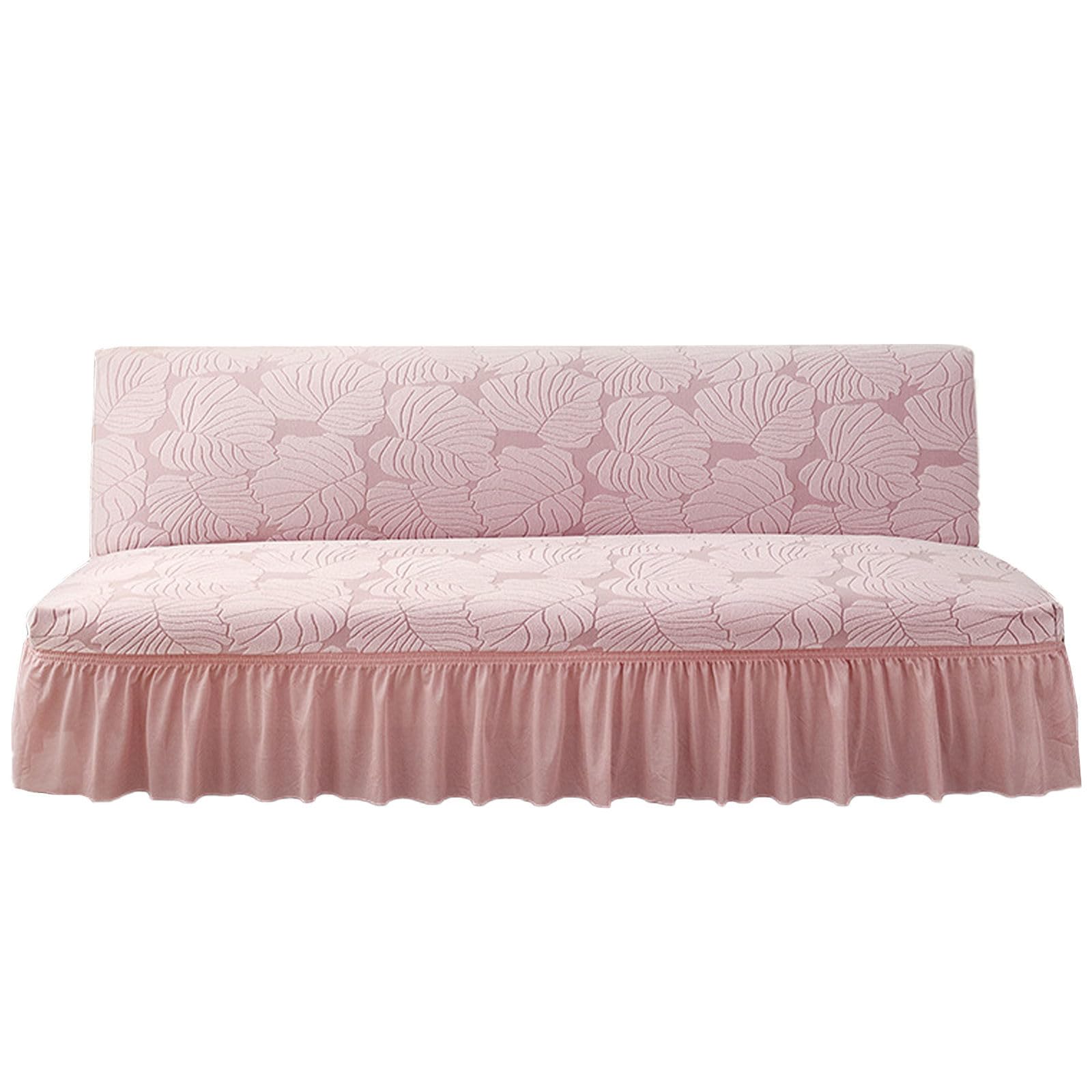Zrcyxdw Pink Folding Futon Cover, Stretch Armless Sofa Cover With Skirt Nonslip Removable Washable Futon Slipcover-Large