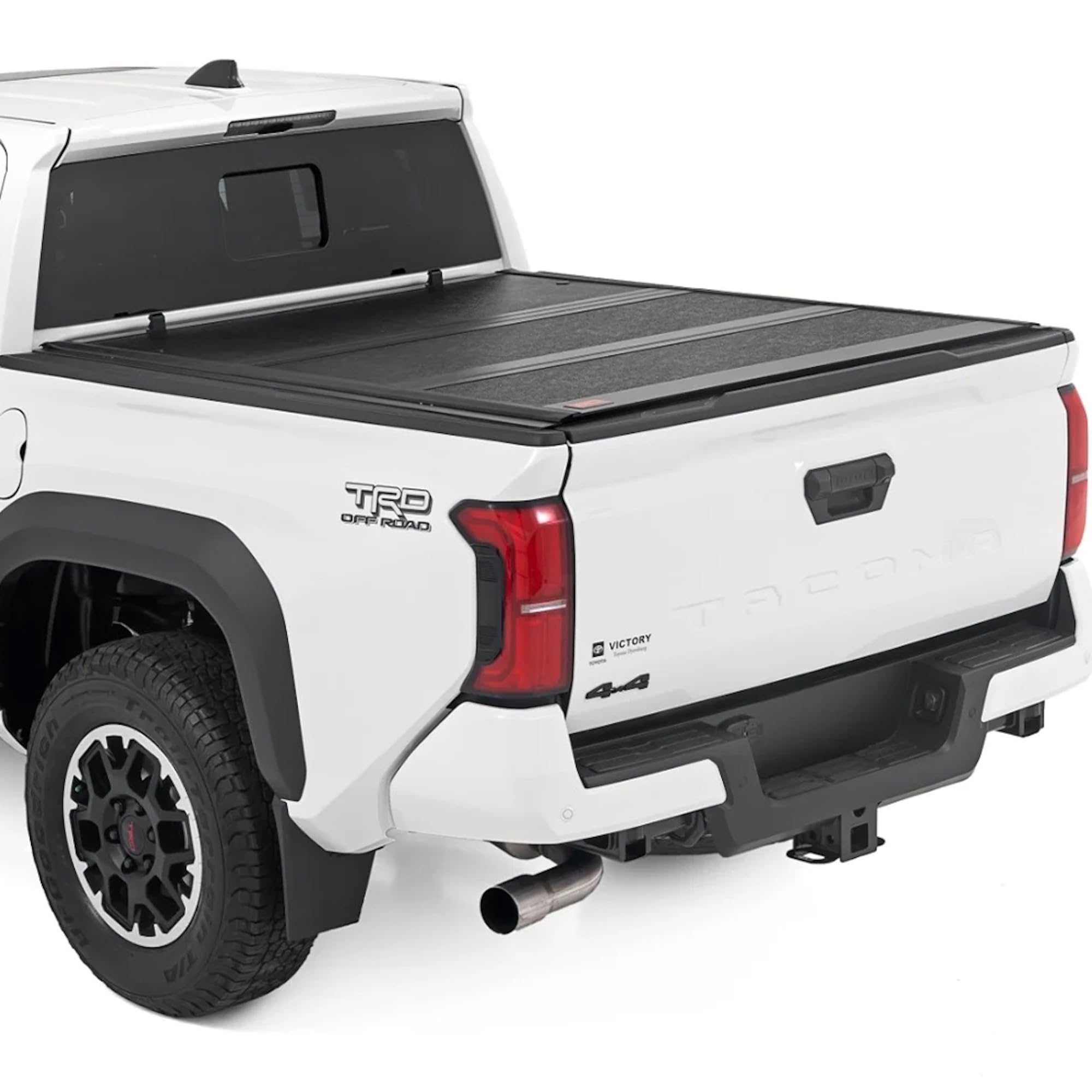 Photo 1 of Rough Country Hard Low-Profile Tri-Fold Tonneau Cover for Toyota Tacoma (2024-2026) - Low-Profile Aluminum Truck Bed Cover, Fits 6' Bed (73.5") w/Utility Rail System
