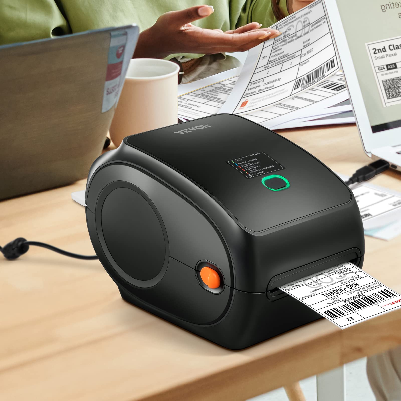 VEVOR Drukarka termiczna Bluetooth, drukarka etykiet Edesive 4x6, etykieciarka termiczna kompatybilna z Windows/MAC OS/Linux/Chromebook, obsługuje DHL, USPS, FedEx, Shopify, Ebay, Amazon itp.