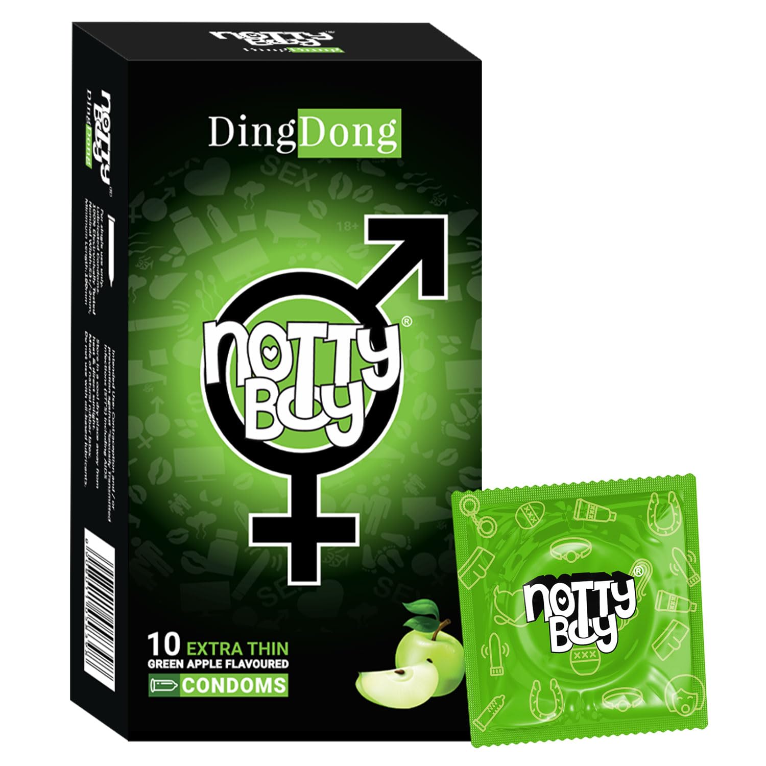 NOTTY BOY Extra Thin Without Dotted Condom, Green Apple Flavour For Tangy Twist, Extra Lube With Reservoir Tip - 10 Units (Pack of 1)-image-34