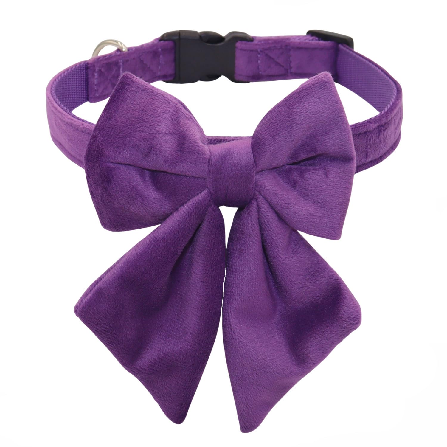 THAIN Velvet Dog Collar with Style Bow Tie, Quick Release Plastic Buckle Adjustable Dog Collars for Small Medium Large Dogs Pets (L, Velvet Purple)