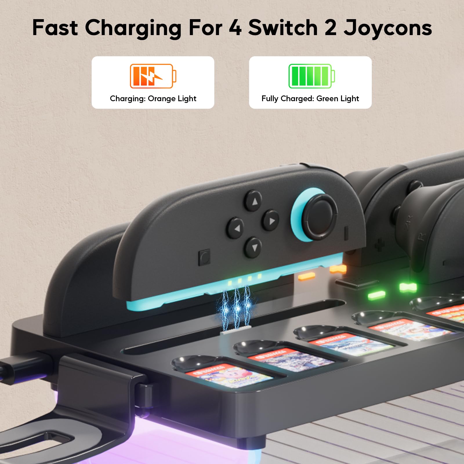 Switch 2 Storage Station, dock di ricarica per Joycon Switch2, organizer multifunzionale per Nintendo Switch 2 accessori con 16 dischi di gioco e 9 slot per carte da gioco, supporto per