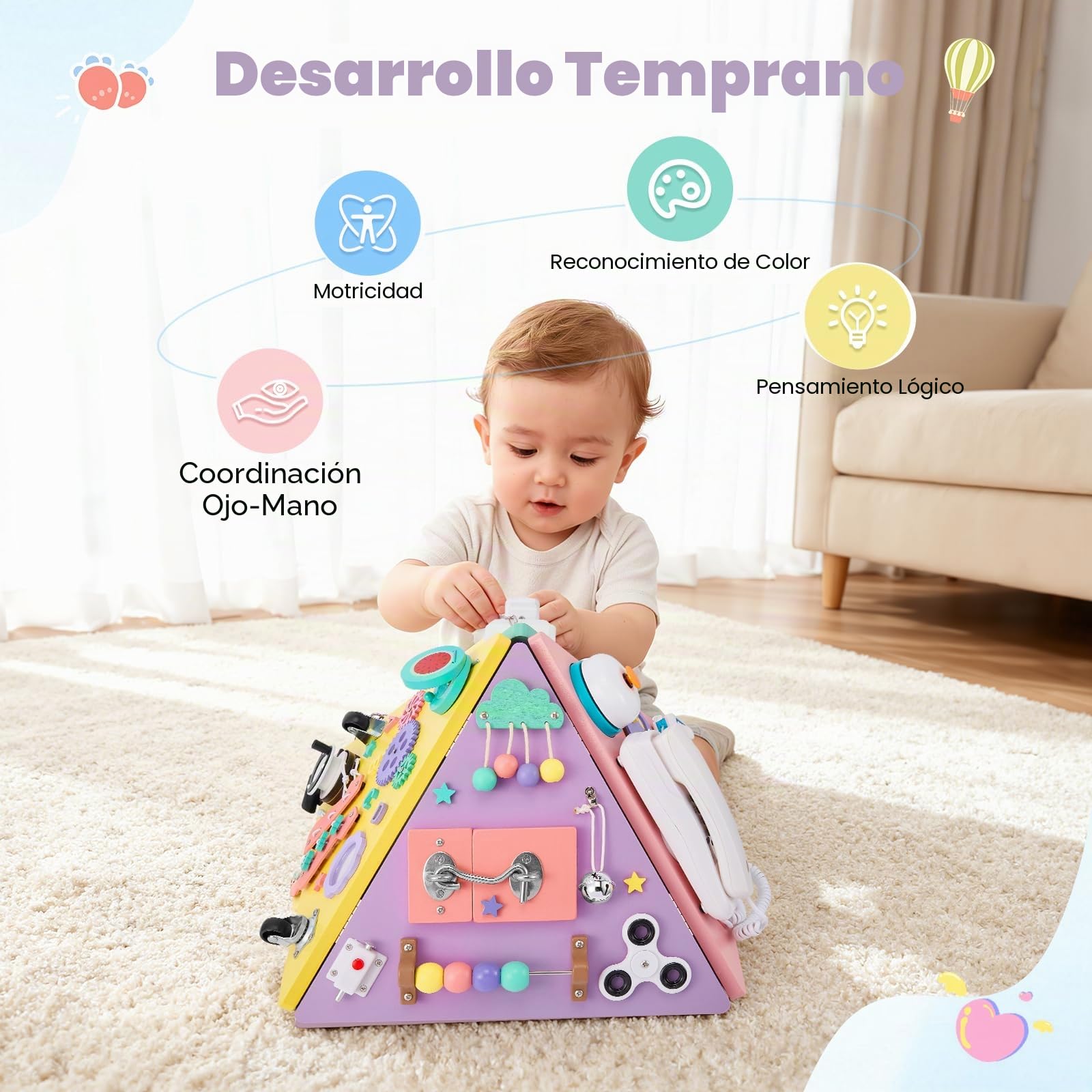 Juguetes Montessori para niños pequeños, Tablero Ocupado para niños pequeños, Forma de pirámide, Cubo Educativo
