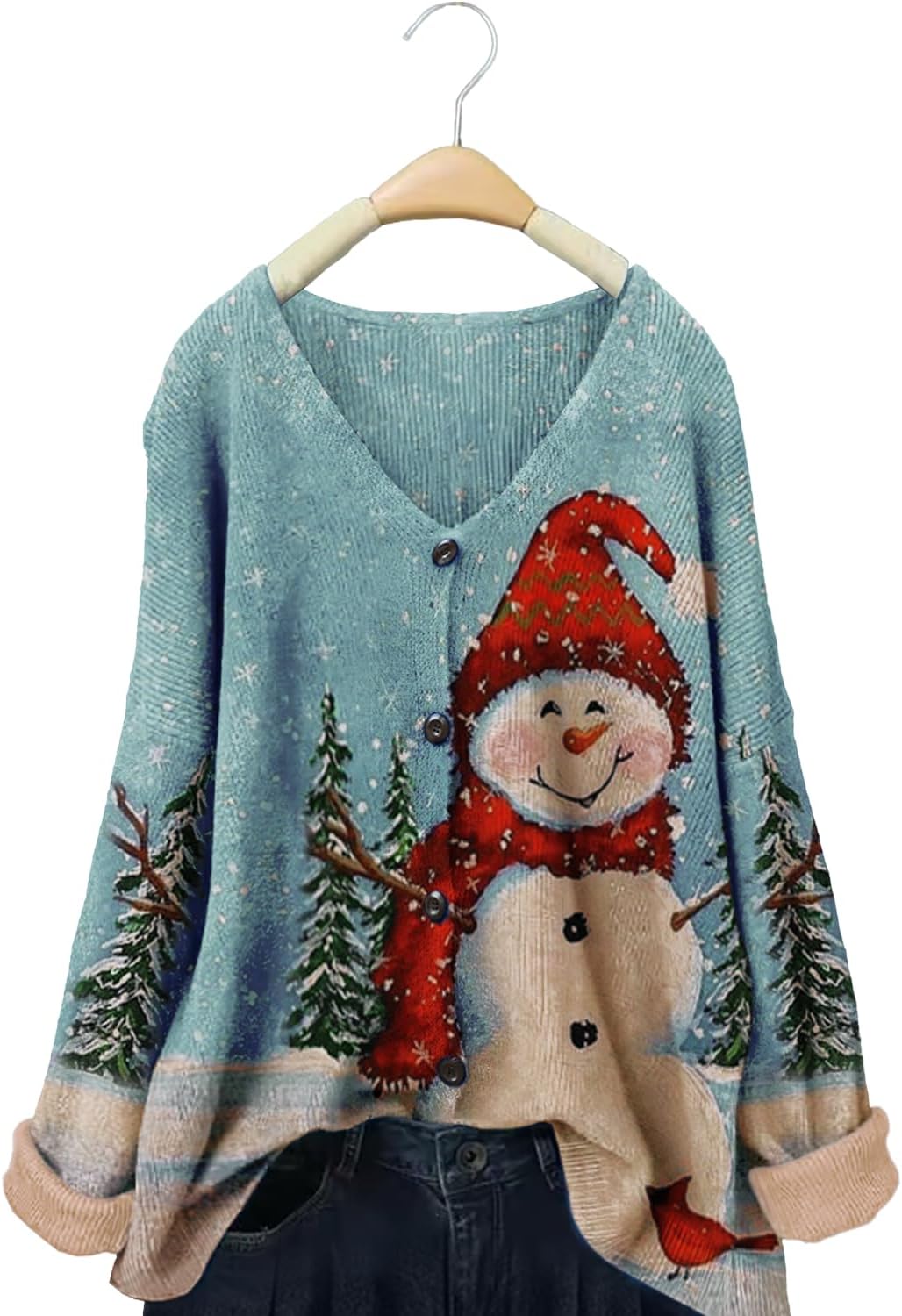 YESNO Women's Fall V-Neck Cardigan Sweaters Casual Graphic Oversized Open Front Button Down Long Sleeves Knit Tops SCV - Image 5