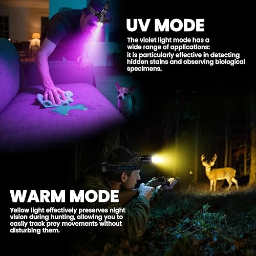 Miniatura 2 de YNYS Linterna frontal recargable con 4 colores (blancoamarilloazulUV), 990000 lúmenes, faros superbrillantes con sensor de movimiento, ajustable a