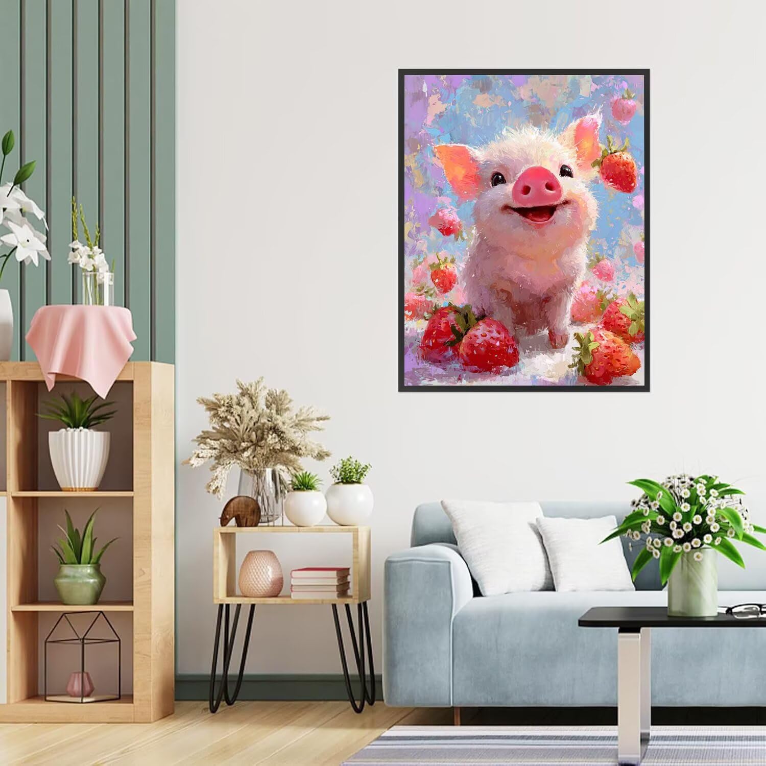 Dipingere con i Numeri Adulti maiali, Fragola Dipingere con i Numeri Bambini DIY Kit, Set Premium con Pennelli, Decorazione Casa & Creativo Regalo di Compleanno, Attività di Tempo libero 70x95cm z-493